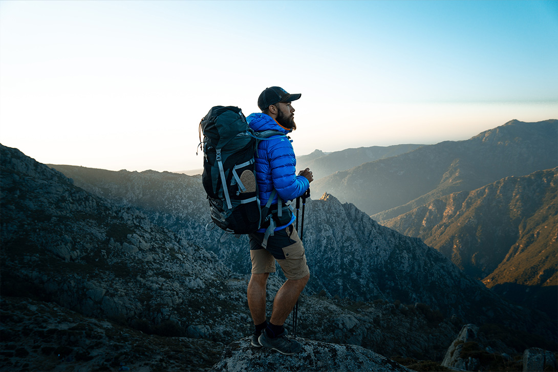 man hiking in the mountains